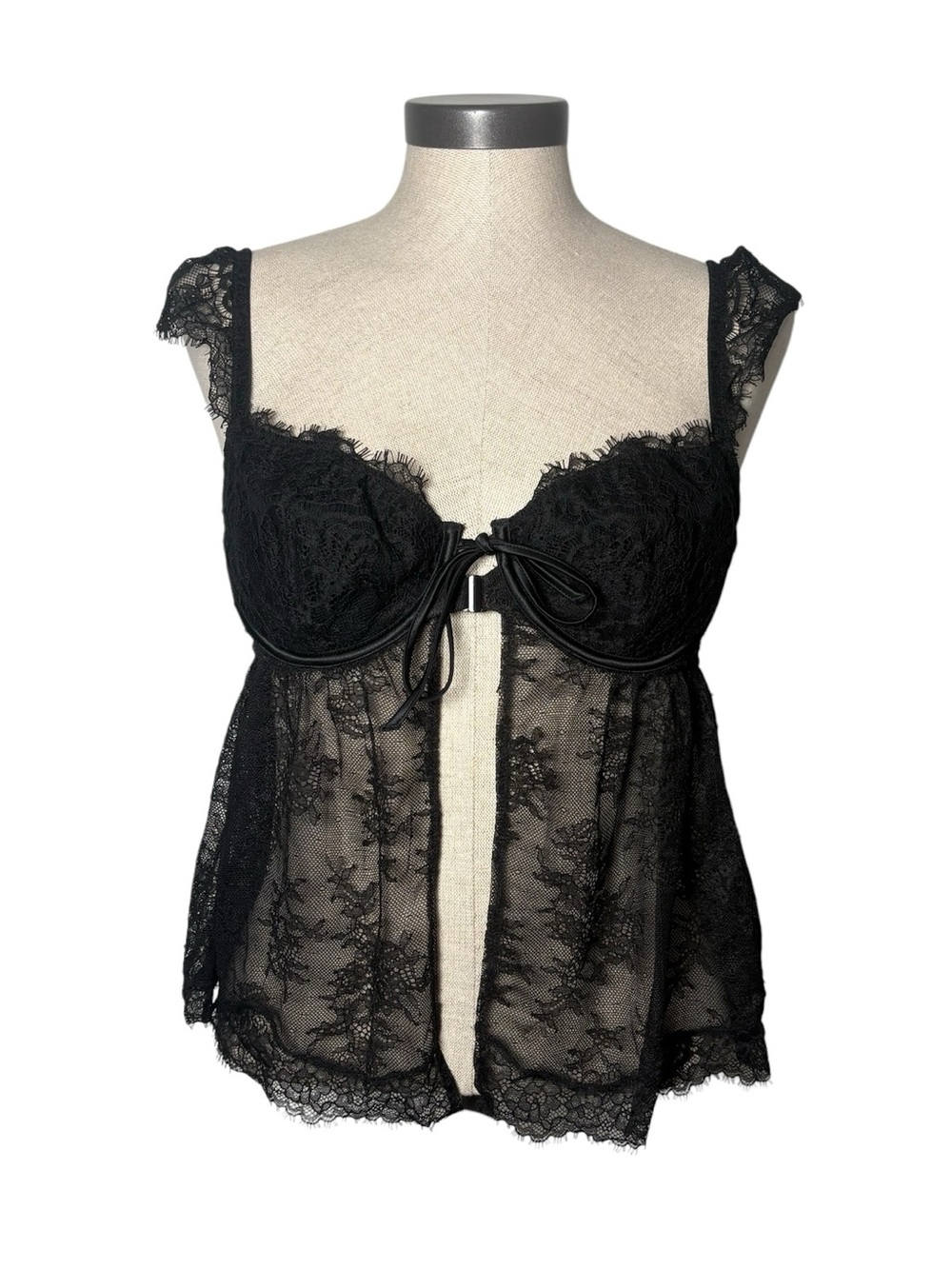 Victoria's Secret Black Lace Babydoll Chemise with Front Tie